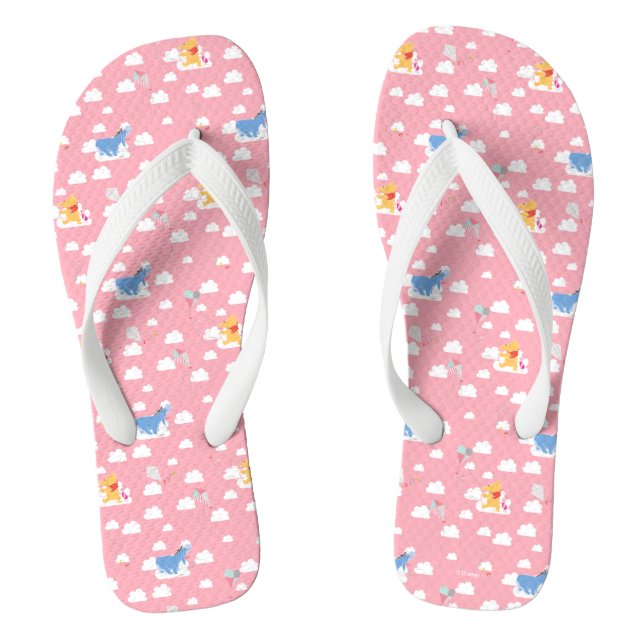 Winnie the Pooh | Pink Flying Kite Days Pattern Flip Flops (Footbed)