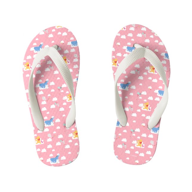 Winnie the Pooh | Pink Flying Kite Days Pattern Kid's Flip Flops (Footbed)