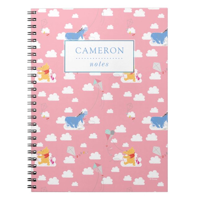 Winnie the Pooh | Pink Flying Kite Days Pattern Notebook (Front)