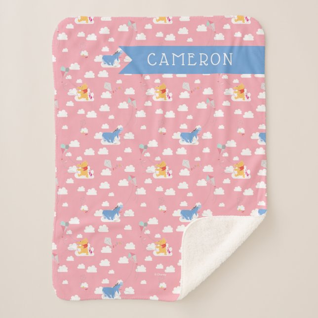 Winnie the Pooh | Pink Flying Kite Days Pattern Sherpa Blanket (Front)