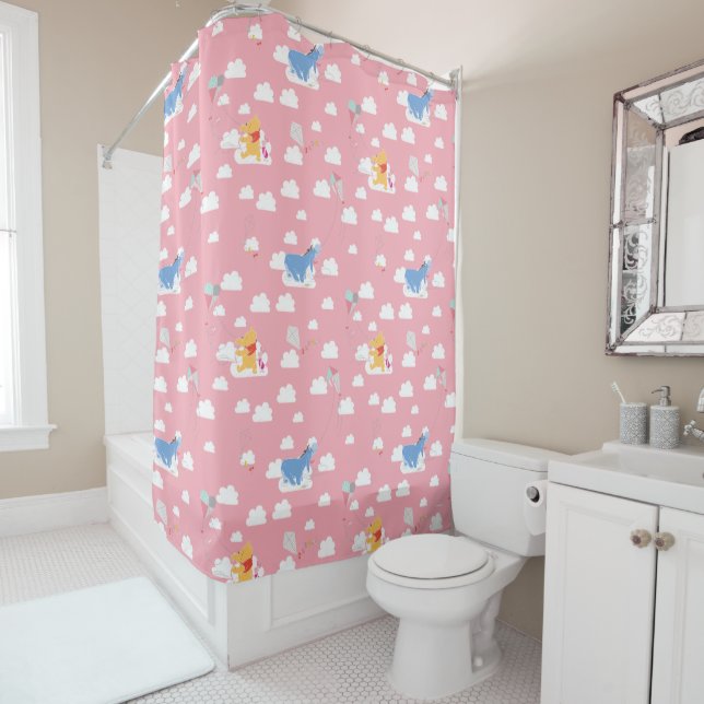 Winnie the Pooh | Pink Flying Kite Days Pattern Shower Curtain (In Situ)