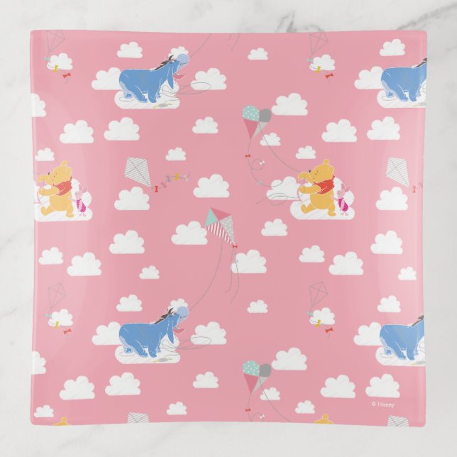 Winnie the Pooh | Pink Flying Kite Days Pattern Trinket Tray (Front)