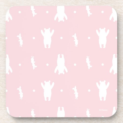 Winnie the Pooh  Pink Pastel Polka Dot Pattern Beverage Coaster