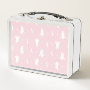 Winnie the Pooh   Pink Pastel Polka Dot Pattern Metal Lunch Box