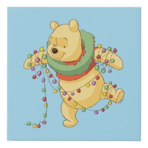 Winnie the Pooh   Pooh Christmas Lights Faux Canvas Print