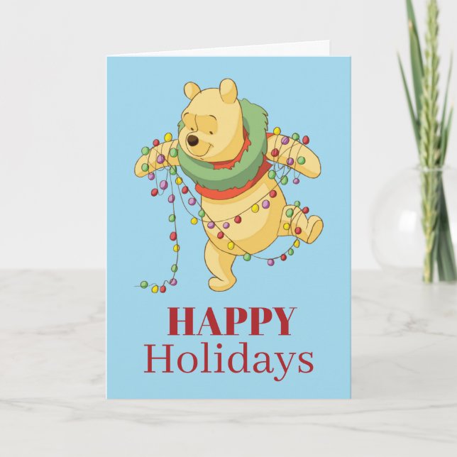 Winnie the Pooh | Pooh Christmas Lights Holiday Card (Front)