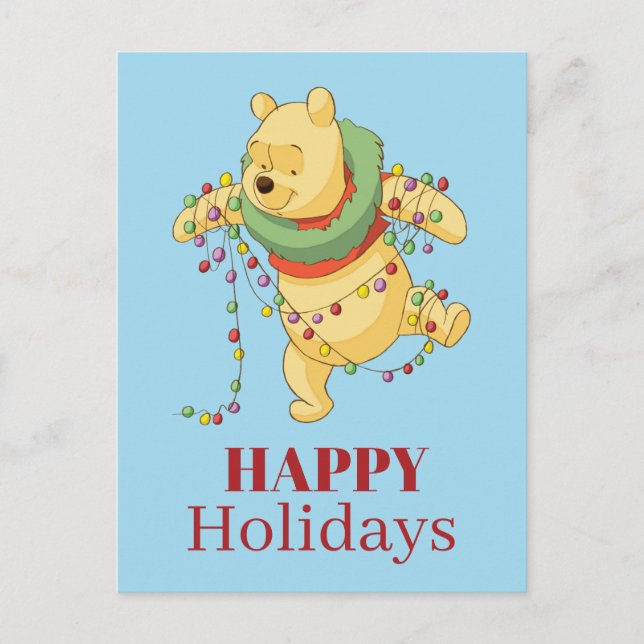 Winnie the Pooh | Pooh Christmas Lights Holiday Postcard (Front)