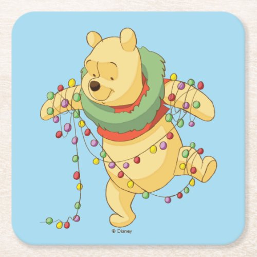 Winnie the Pooh  Pooh Christmas Lights Square Paper Coaster