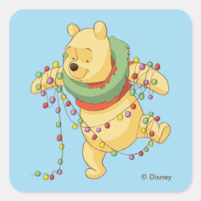 Winnie the Pooh | Pooh Christmas Lights Square Sticker (Front)