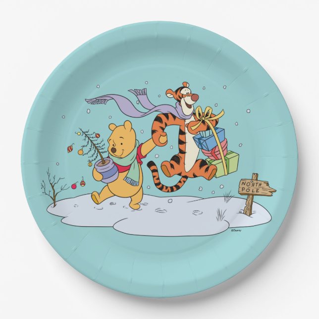 Winnie the Pooh | Pooh & Tigger Christmas Gifts Paper Plates (Front)