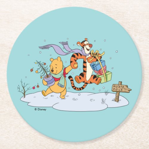 Winnie the Pooh  Pooh  Tigger Christmas Gifts Round Paper Coaster