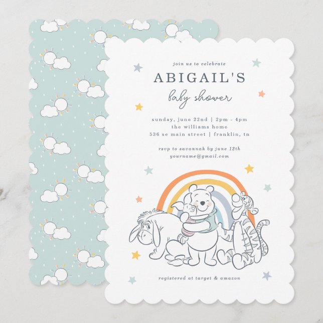 Winnie the Pooh Rainbow & Stars Baby Shower Invitation (Front/Back)