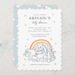 Winnie the Pooh Rainbow & Stars Baby Shower Invitation