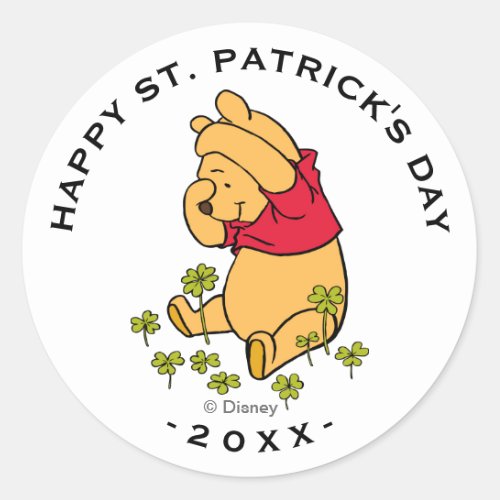 Winnie the Pooh _ Shamrock  St Patricks Day Classic Round Sticker