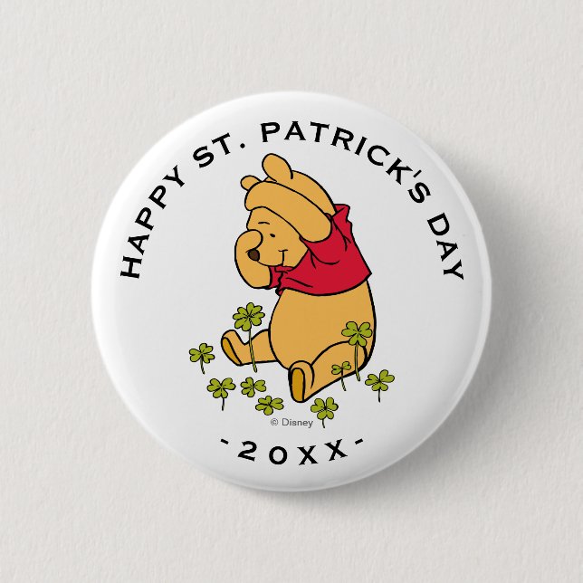 Winnie the Pooh - Shamrock | St. Patrick's Day Pinback Button (Front)