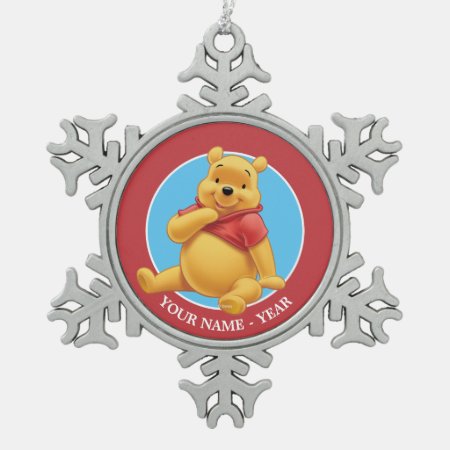 Winnie The Pooh | Sitting Add Your Name Snowflake Pewter Christmas Orn