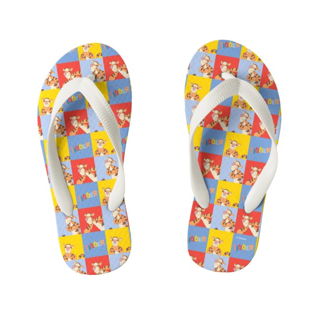Winnie the Pooh | Tigger Bright Mosaic Pattern Kid's Flip Flops (Footbed)