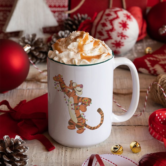 Winnie the Pooh | Tigger Christmas Lights Two-Tone Coffee Mug (Mug filled with cocoa)