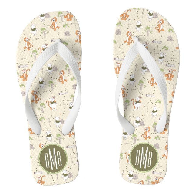 Winnie the Pooh | Tigger & Pooh Forest Pattern Flip Flops (Footbed)