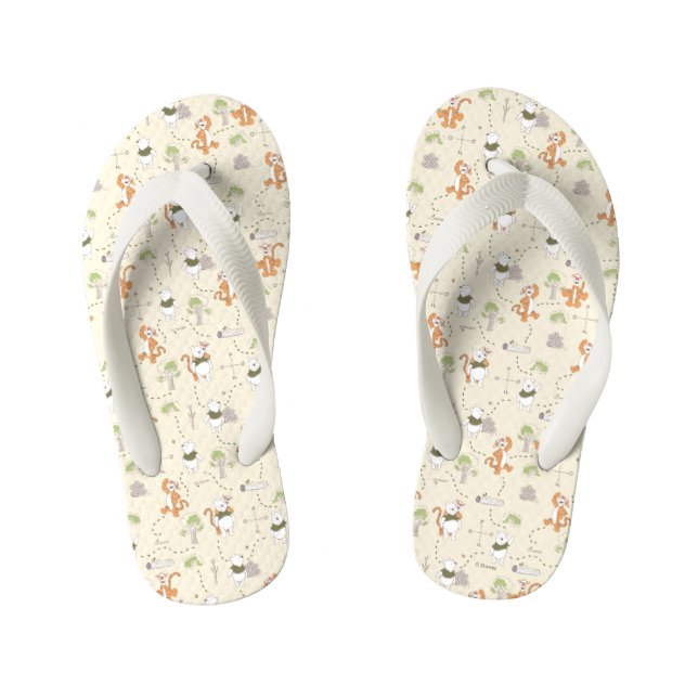 Winnie the Pooh | Tigger & Pooh Forest Pattern Kid's Flip Flops (Footbed)