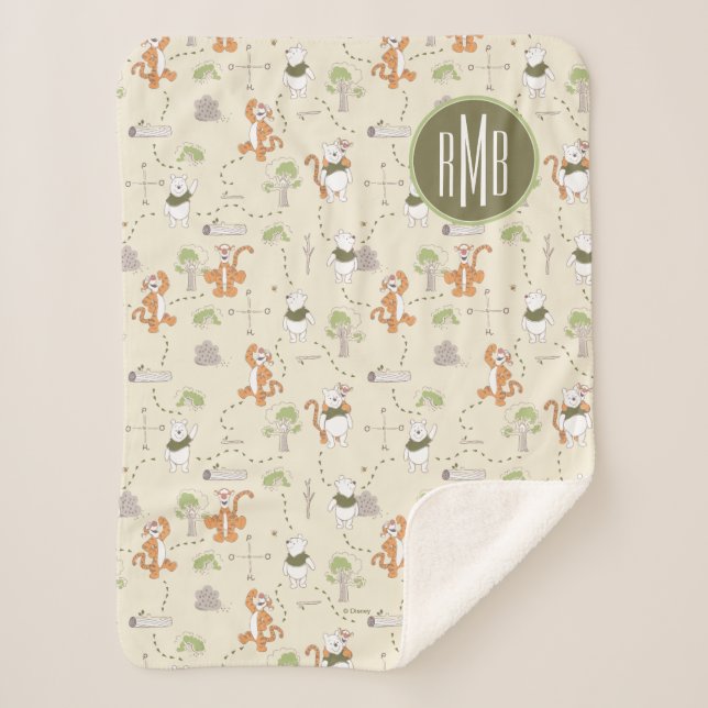 Winnie the Pooh | Tigger & Pooh Forest Pattern Sherpa Blanket (Front)