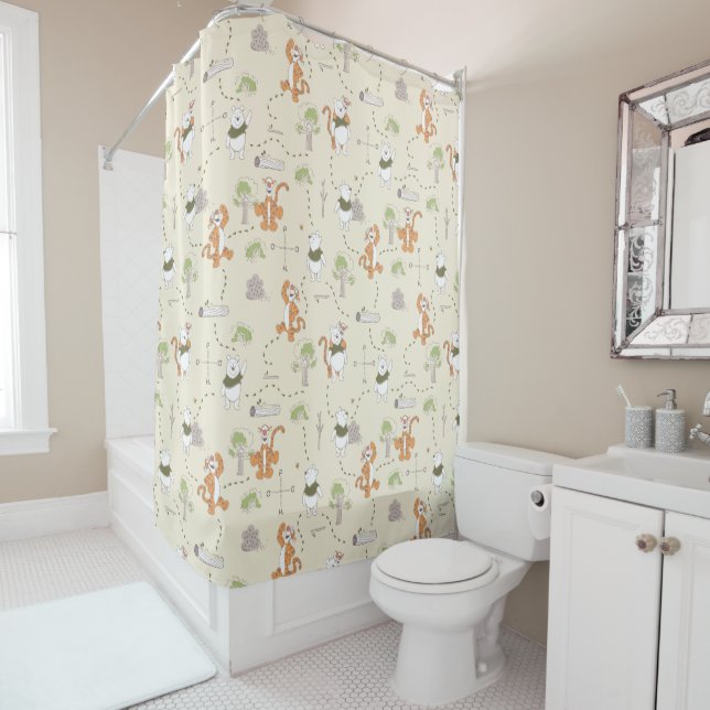 Winnie the Pooh | Tigger & Pooh Forest Pattern Shower Curtain (In Situ)