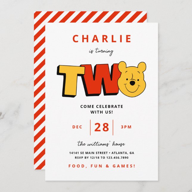 Winnie the Pooh - Two | Second Birthday  Invitation (Front/Back)