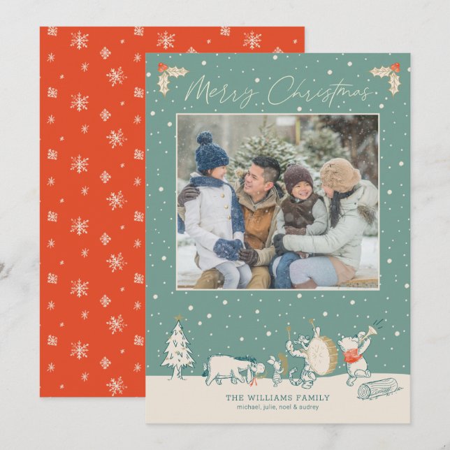 Winnie the Pooh Vintage Christmas Card with Photo (Front/Back)