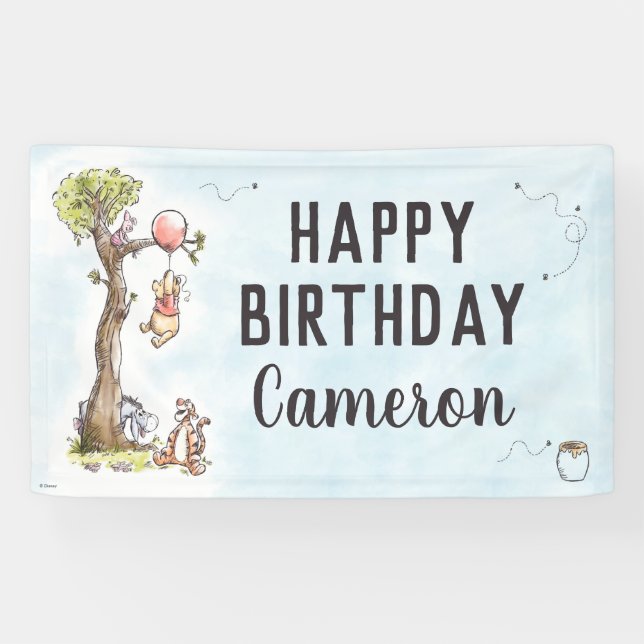 Winnie the Pooh Watercolor | First Birthday Banner (Horizontal)