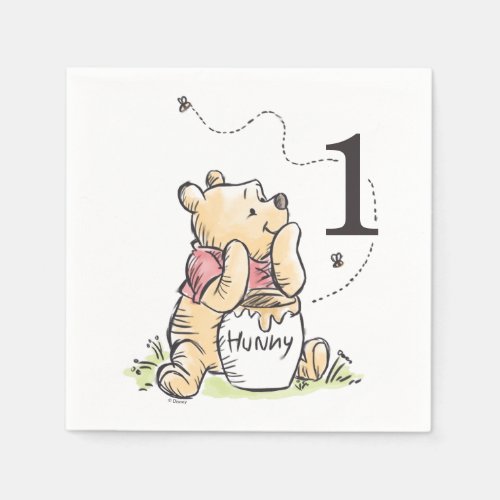 Winnie the Pooh Watercolor First Birthday Napkins