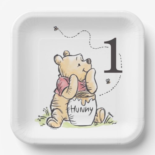 Winnie the Pooh Watercolor First Birthday Paper Plates