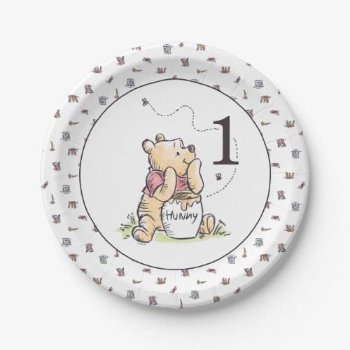 Winnie the Pooh Watercolor First Birthday Paper Plates