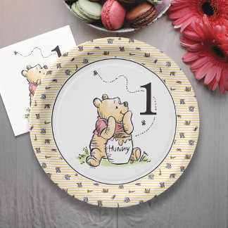 Winnie the Pooh Watercolor First Birthday Paper Plates