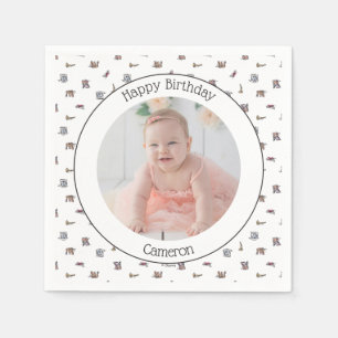 Winnie the Pooh Watercolor First Birthday Photo Napkins