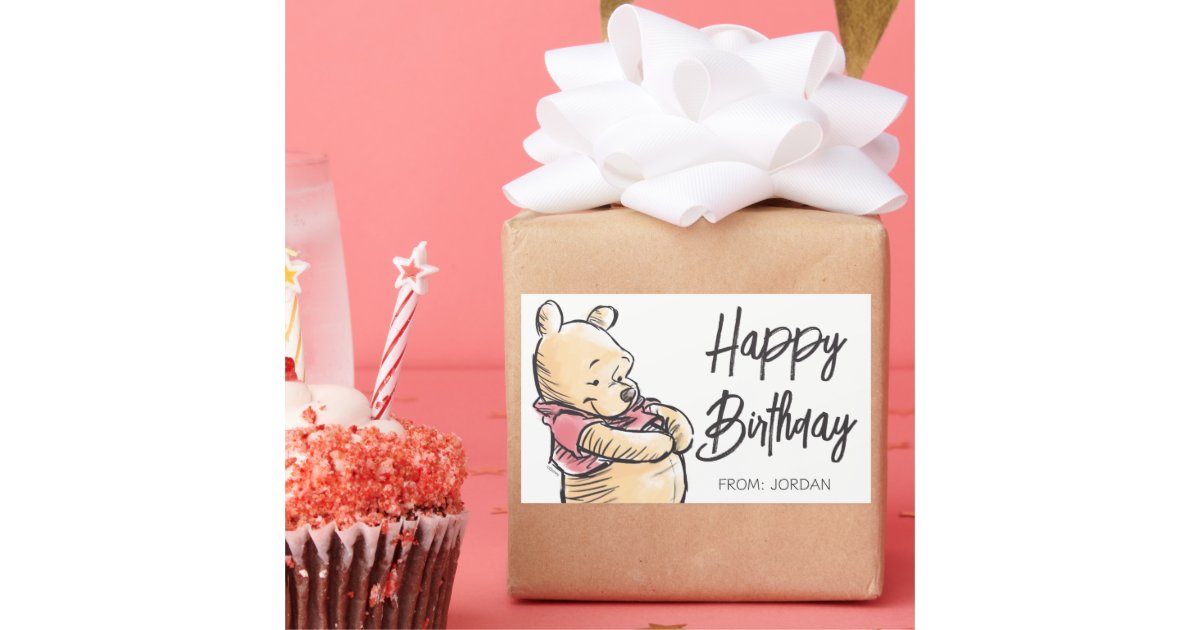 Winnie the Pooh Watercolor | Happy Birthday Gift Rectangular Sticker