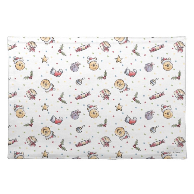 Winnie the Pooh Watercolor Holiday Pattern Cloth Placemat (Front)