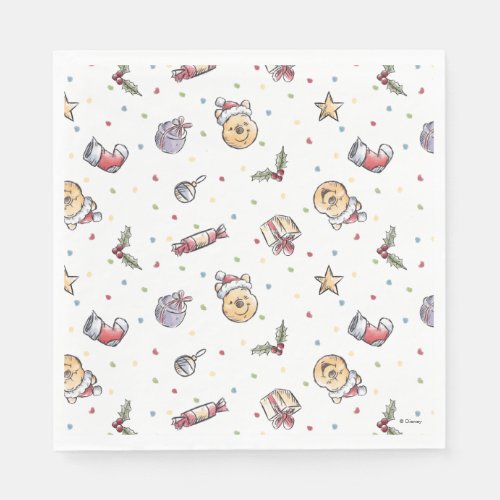 Winnie the Pooh Watercolor Holiday Pattern Napkins