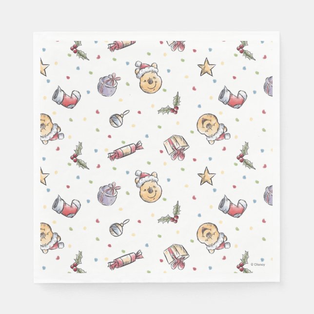 Winnie the Pooh Watercolor Holiday Pattern Napkins (Front)