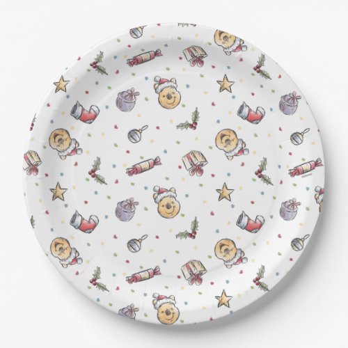 Winnie the Pooh Watercolor Holiday Pattern Paper Plates