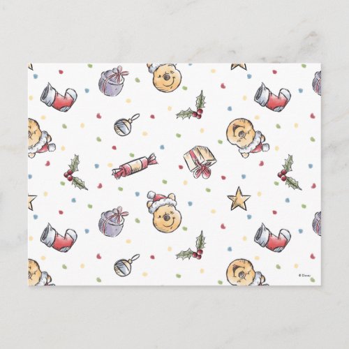 Winnie the Pooh Watercolor Holiday Pattern Postcard