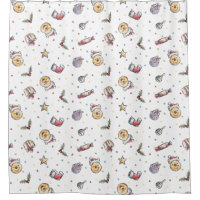 Classic Christmas Winnie the Pooh Watercolor Shower Curtain 