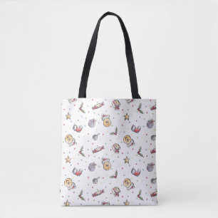 Winnie the Pooh Watercolor Holiday Pattern Tote Bag