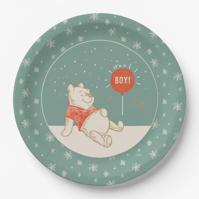 Winnie the Pooh Winter | Boy Baby Shower  Paper Pl Plates (Front)
