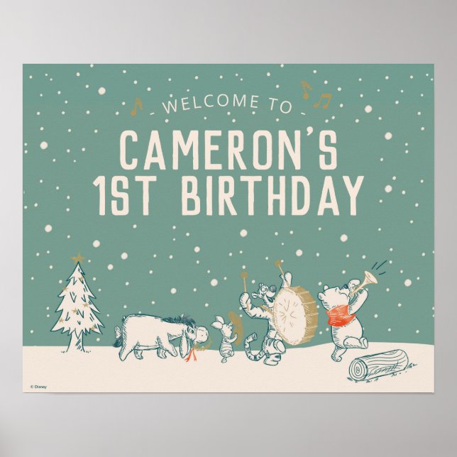 Winnie the Pooh | Winter First Birthday - Welcome Poster (Front)