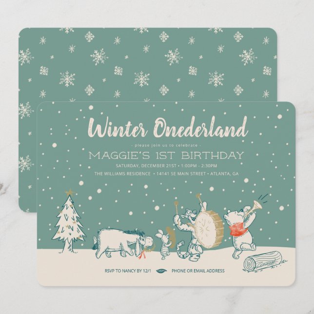 Winnie the Pooh Winter Onederland 1st Birthday Inv Invitation (Front/Back)