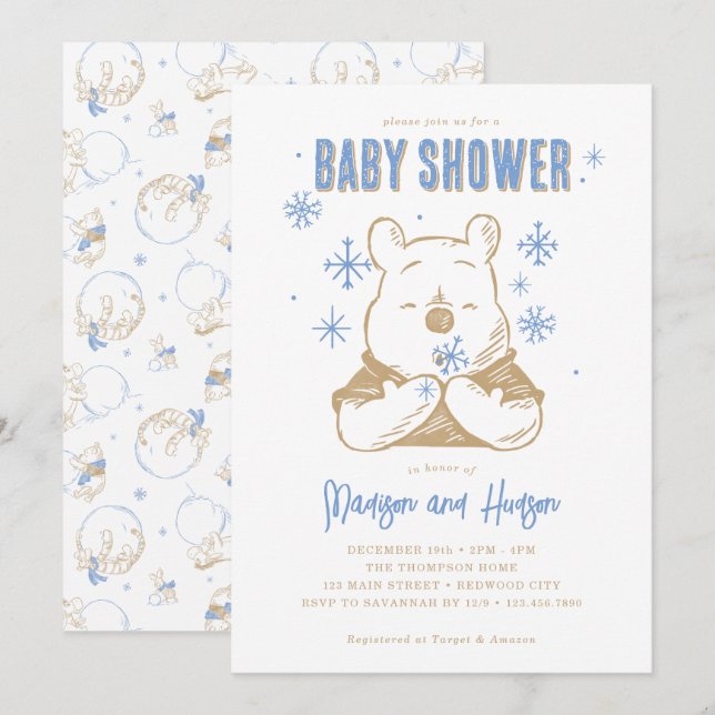 Winnie the Pooh | Winter Snowflake Baby Shower Invitation (Front/Back)