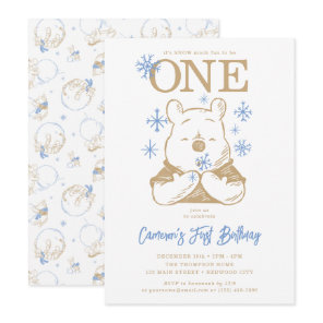 Winnie the Pooh | Winter Snowflake First Birthday Invitation