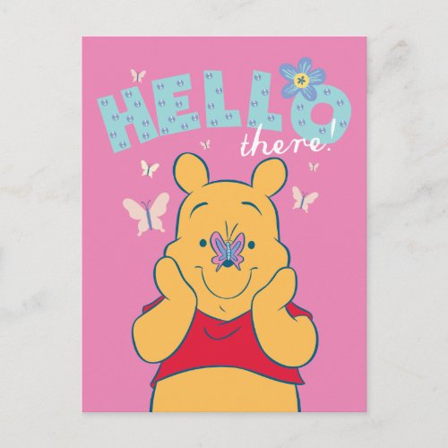 Winnie the Pooh with Butterflies _ Hello There Postcard