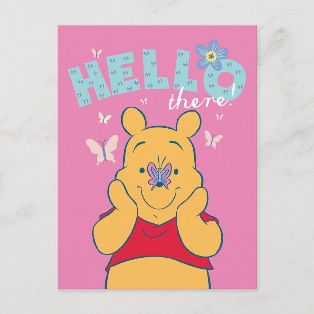 Winnie the Pooh with Butterflies - Hello There Postcard (Front)