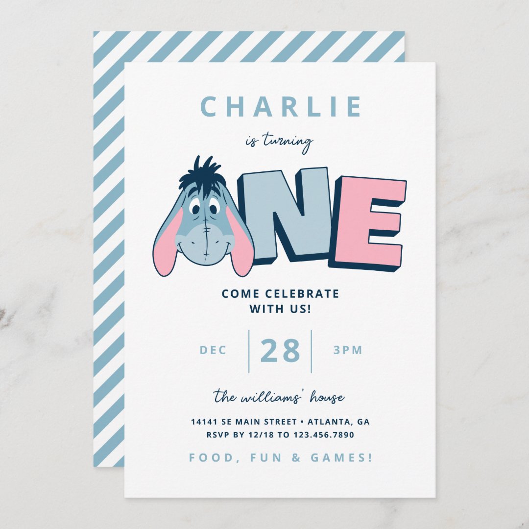 Winnie the Pooh&#39;s Eeyore - One | First                    Birthday Invitation